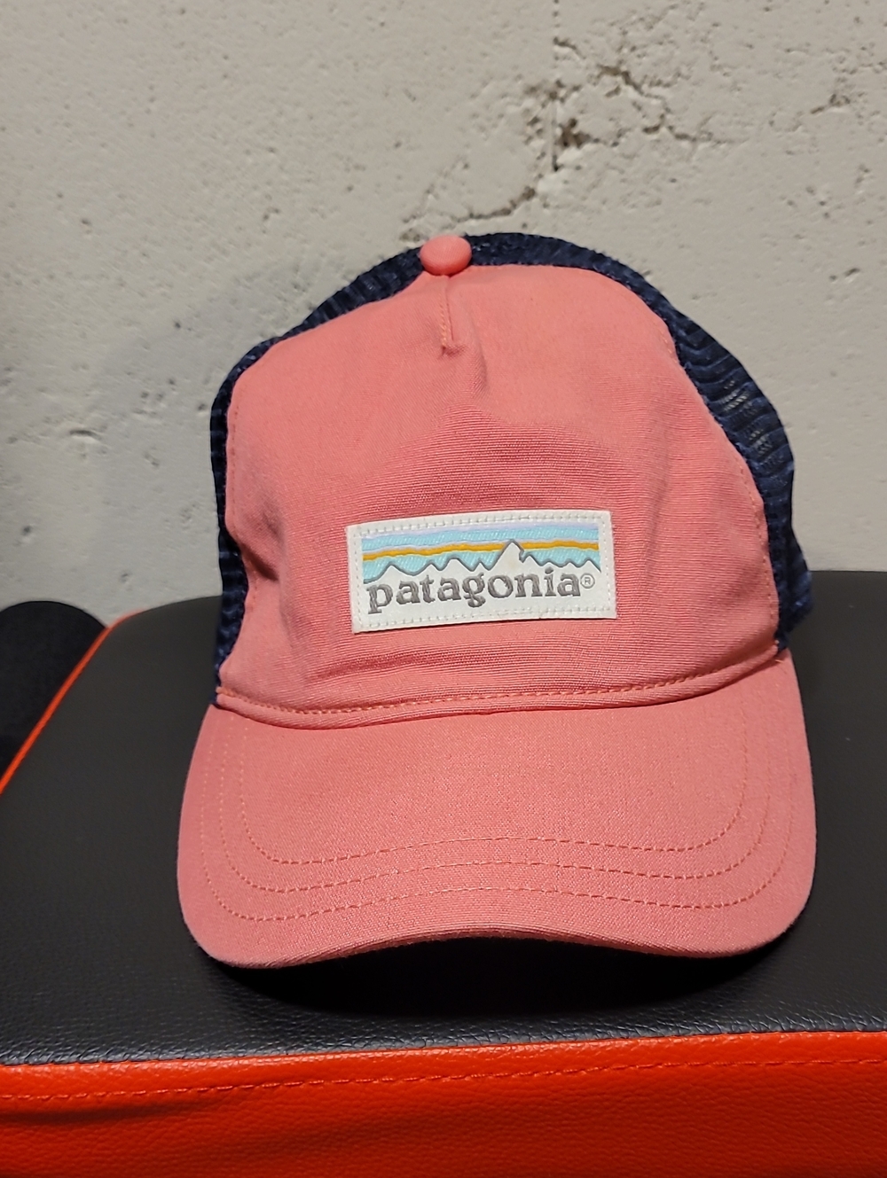 Patagonia Women's Coral Pink and Navy Trucker Hat